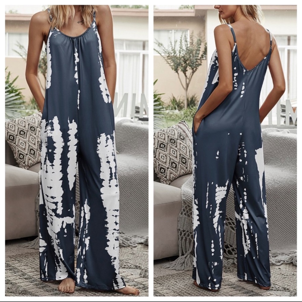 Boho Chic tie dye sleeveless wide leg jumpsuit - Picture 2 of 2